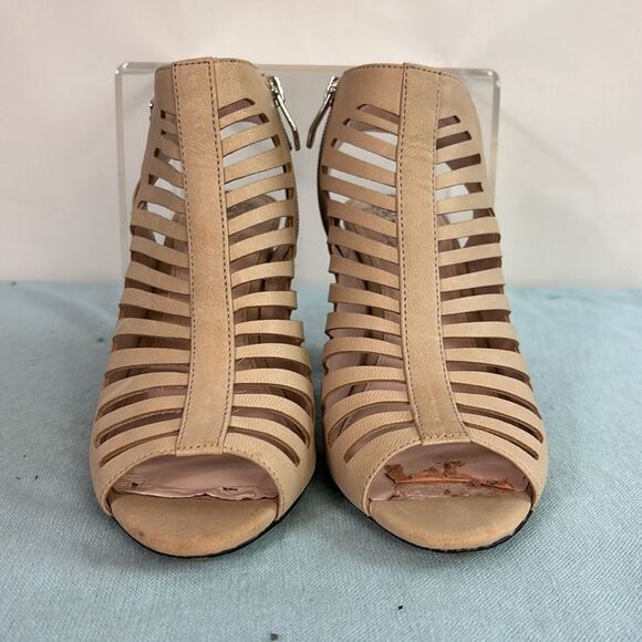 Vince Camuto Tan Pierced Suede Wood Heel Zip - Picture 3 of 6